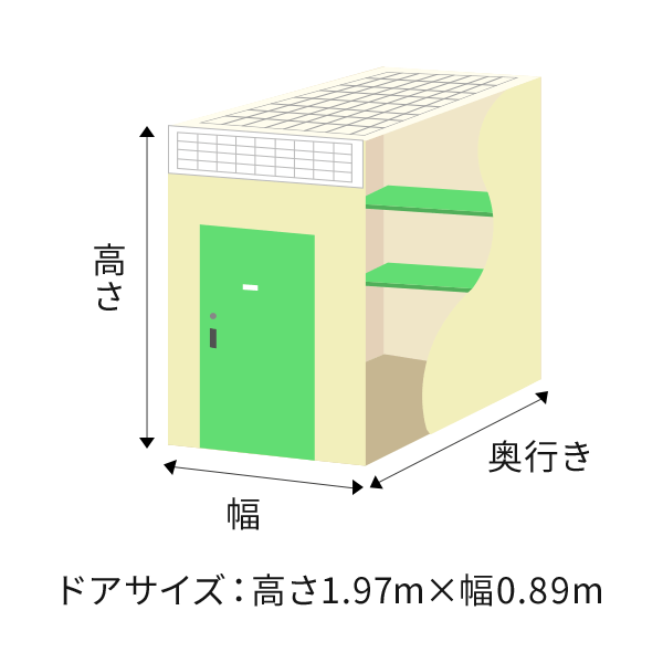 ドアサイズ：高さ1.97m×幅0.89m